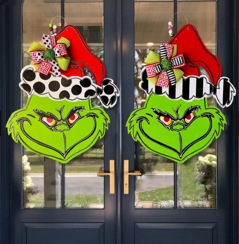 

Christmas Decorations Grinchs Wreath Front Door Welcome Sign Wall Garland Wooden Xmas Tree Year Home Decoration 220929