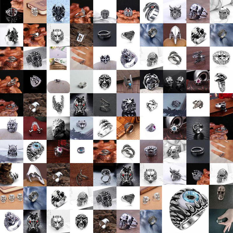 

Lots Style Mixed Send Stainless Steel Skull Cluster Rings Men Metal Gothic Biker Punk Ring Fashion Jewelry Gift