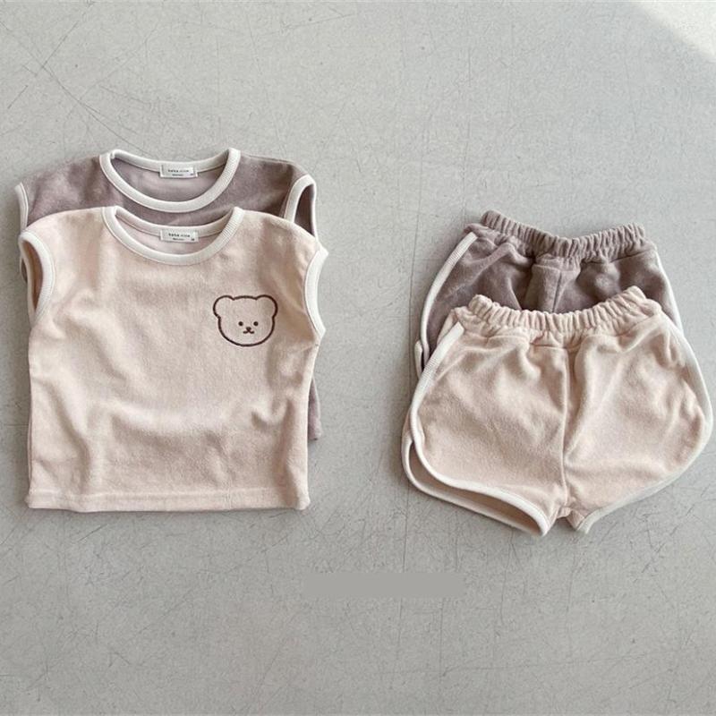 

Clothing Sets 2022 Summer Baby Sleeveless Clothes Set Boys Cute Bear Vest Shorts 2pcs Infant Cotton Casual Suit Girl Outfits, Brown