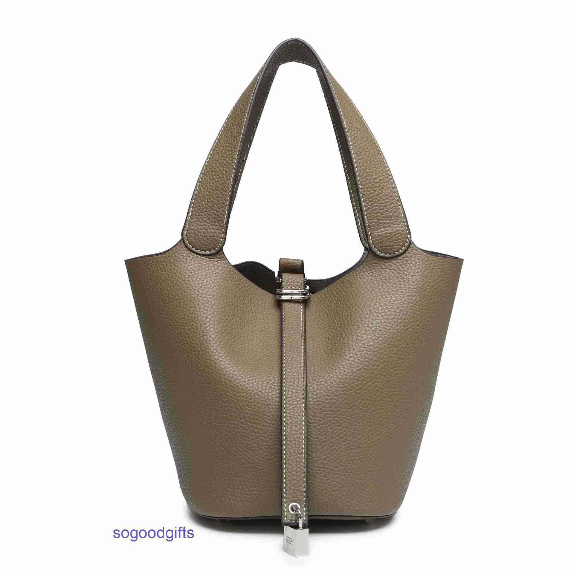 

Women's Designer bags Genuine Leather Picotin lock Herme Handbags Tote Bag Silver Buckle Litchi Pattern Vegetable Basket, Wine