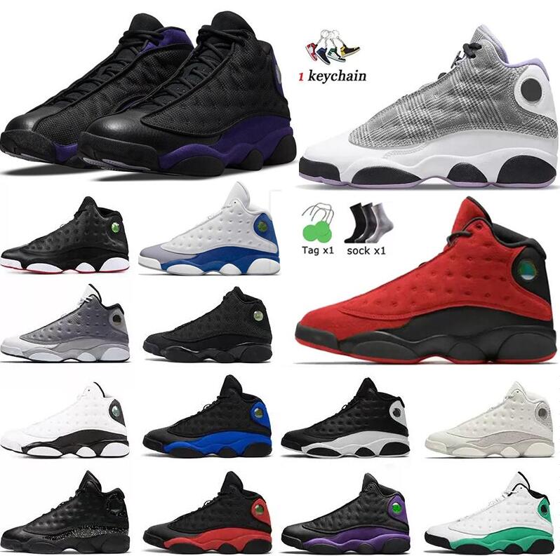 

13s Basketball Shoes Brave Blue JUMPMAN 13 Houndstooth Black Cat University Blue Hyper Royal Court Purple Red Flint Women Mens Sports Trainers Bred Sneakers, Box