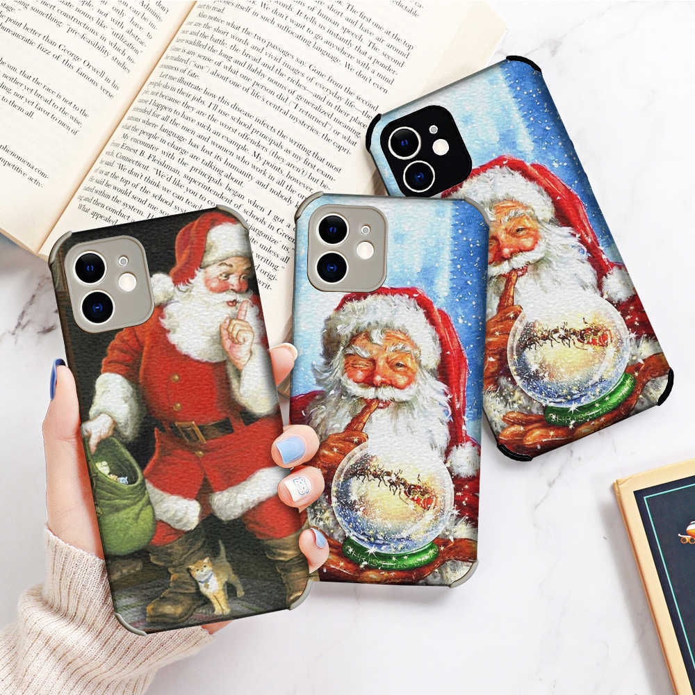 

Cell Phone Cases Merry Christmas Santa Claus Lambskin Protective case For iphone 14 13 12 11 Pro MAX MiNi 7 8 plus X XS XR Soft Black Cover T220929, P6