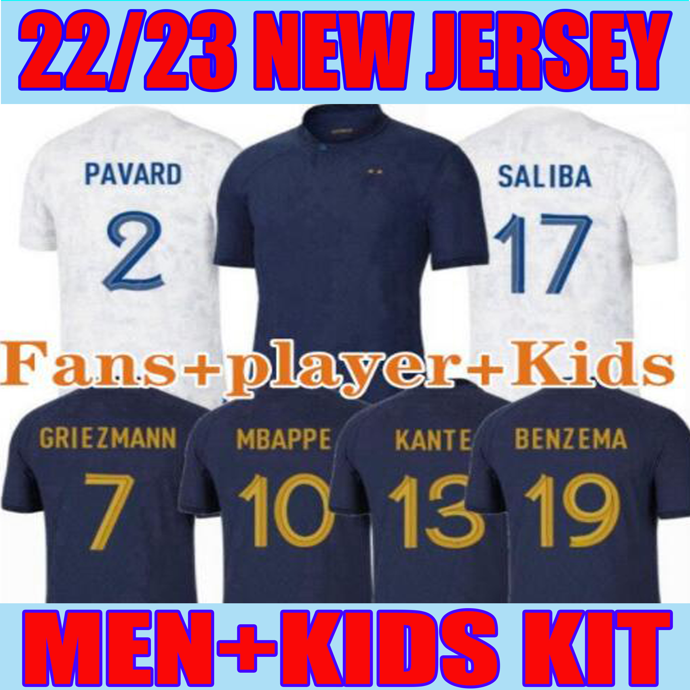 

22 23 BENZEMA MBAPPE GRIEZMANN soccer jersey French KANTE POGBA ZIDANE GIROUD MATUIDI Kimpembe VARANE PAVARO Maillot de football shirt Men kids kit Set fans player, 2022 adults away