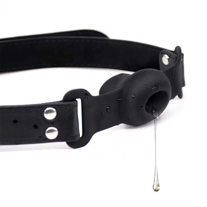 Articles de beauté BDSM Silicone ouverte Gags Soufflement oral Fixation oral Pu Le cuir bâillon Bondage CONTRAINT