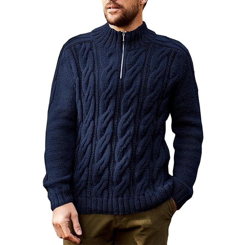 Mens Sweaters Autumn and Winter Mens Sweater Turtleneck Solid Color Long Sleeve Zipper Pullover Mens Fashion Casual Sweater M2XL 220929