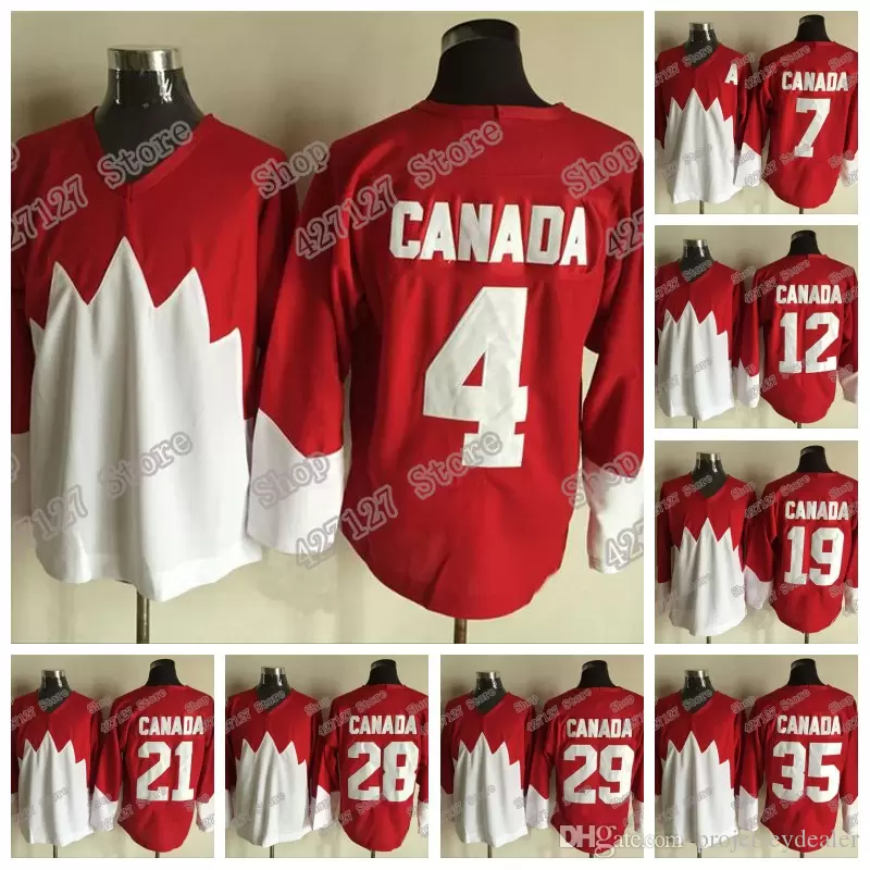 

College Wear Stitched 1972 Team Canada Vintage Jersey 4 BOBBY ORR 7 PHIL ESPOSITO 12 YVAN COURNOYER 19 PAUL HENDERSON Red White Ice Hockey J, Black