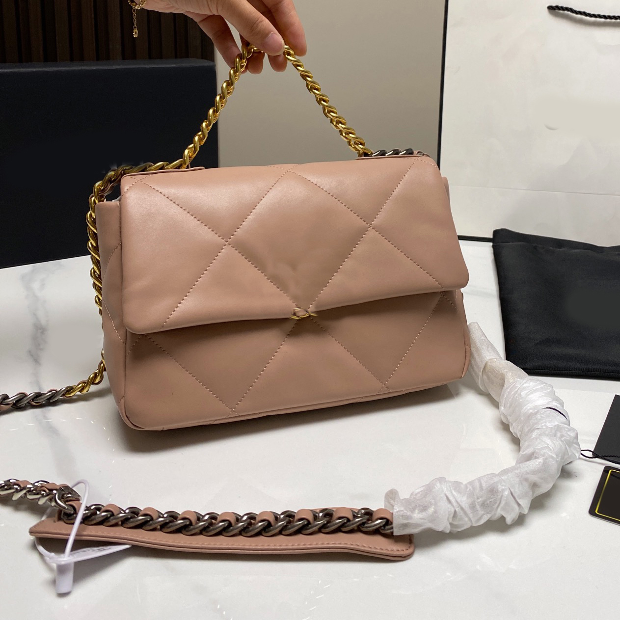 

Flap chain bag Genuine leather Women's crossbody Bags Luxury Designer woman fashion wallet pockets handbag Shoulder Bag, No bags