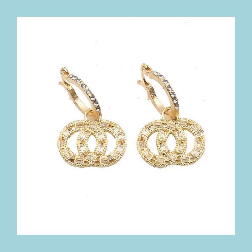 

Stud Lots 20Style Design 18K Gold Plated Luxury Designer Double Letters Stud Ear Hook Geometric Famous Women Crystal Rhinestone Pearl Dhv4R