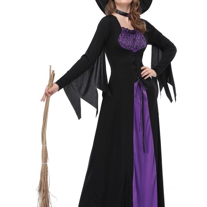 

Theme Costume Halloween Witch Costumes for Women Adult Scary Purple Carnival Party Performance Drama Masquerade Clothing with Hat 220928, Broom not included