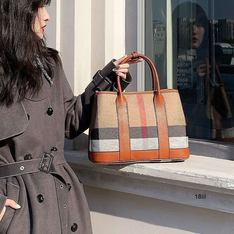 

Designer Burbrerys Women Handbags Leather bag women's 2022 Plaid Canvas large capacity Single Shoulder Messenger Bag versatile Commuter Bag, 00