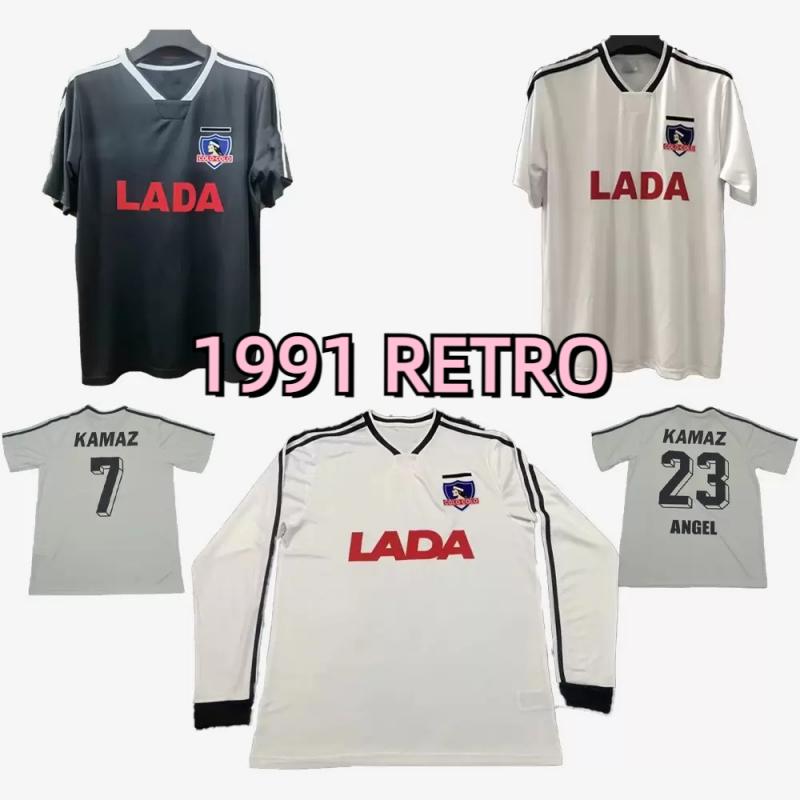 

91 92 colo colo retro soccer jerseys home white away black Vintage Camiseta de futbol 1991 1992 Man Classic football shirts long short sleeve