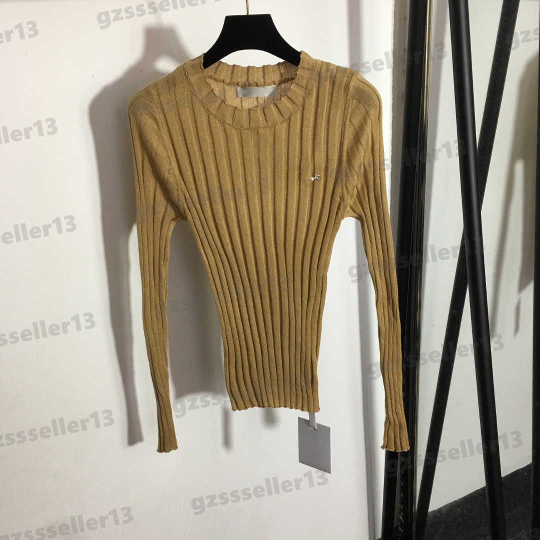 

Designer Women Sweaters Pearl Studded Metal Brooch Decoration Womens Sweater Fashion Solid Color Striped Crew Neck Long Sleeve Knit Sweater 3 Colors 0912