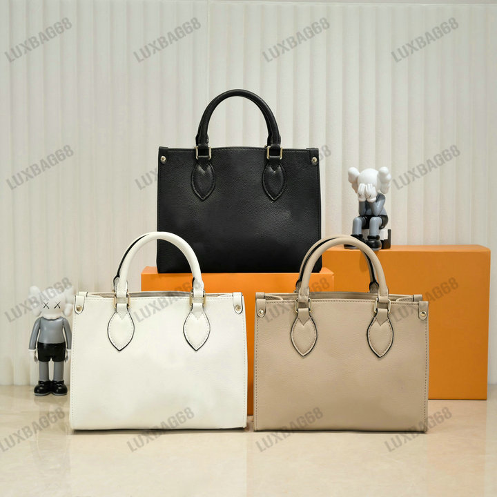 

M45779 Bicolor ONTHEGO PM Tote Bag Embossed Monograms Shoulder Bag Women On The Go Mini Leather CrossBody 25cm Purse Full Black Black/Beige Cream/Rosewood, 01