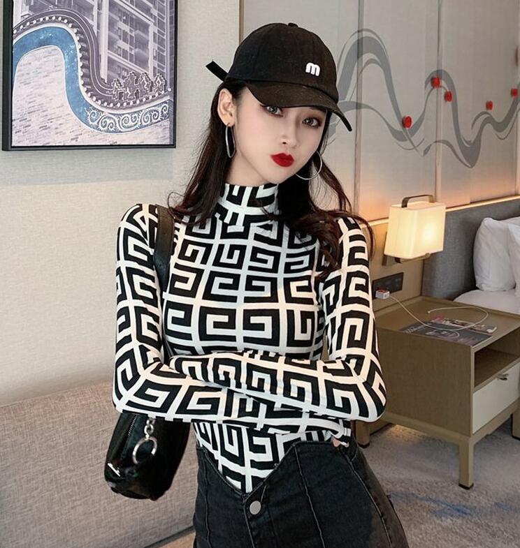 

new Fashion Designer Half Turtleneck sweaters kawaii Geometric patterns Medusa apes Cardigan pullover Long Sleeve Sweatshirts Plus velvet bottoming shirt, 04