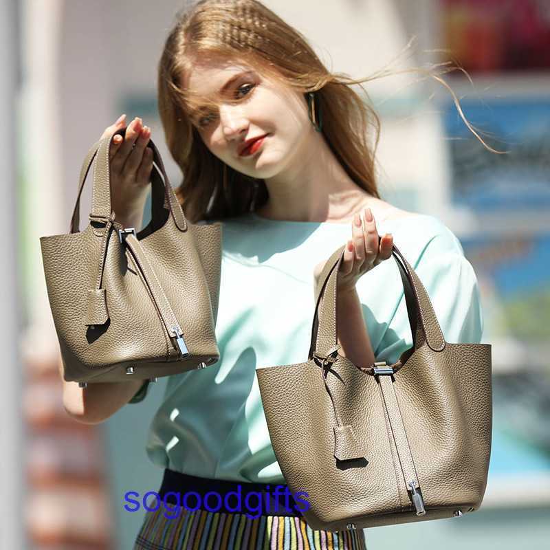 

Women's Designer bags Genuine Leather Picotin lock Herme Handbags Tote Bag Vegetable basket women's bag leather bucket h, Large orange