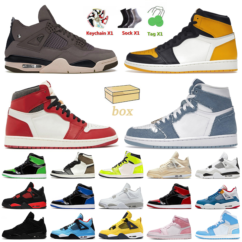 

A Ma Maniere Jumpman 4 1 Basketball Shoes Denim 1s High OG Lost Found Taxi 4s Midnight Navy Patent Bred Military Black Cat Red Thunder Women, B13 high og taxi 36-47