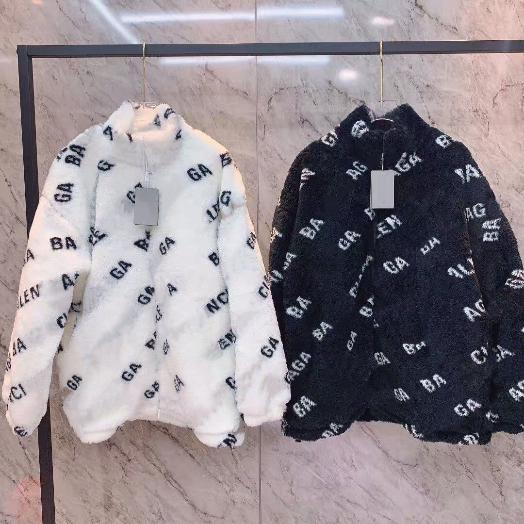 

PARIS Autumn winter thickened Faux Fur lamb wool coat men and women's letter embroidery fashion Outerwear Loose big size Warm Fleece Jacket plus size 2XL 3XL 4XL 5XL 6XL, White