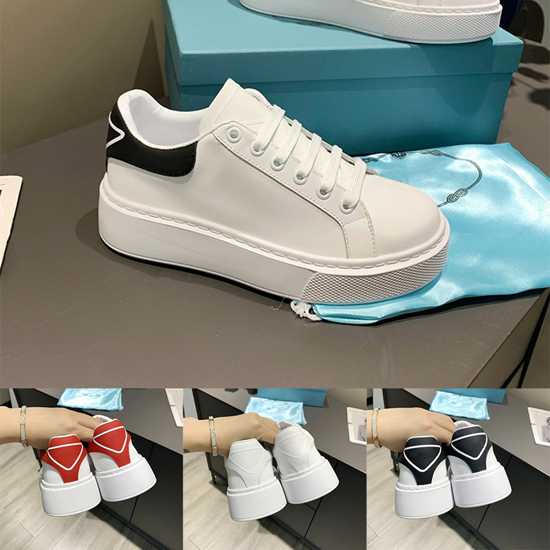 

Black White Macro Leather Sneakers Casual Flat Shoes Men Women Tennis Sneaker Sporty Shoe Triangle On Heel Trainer Chunky Light Rubber Sole