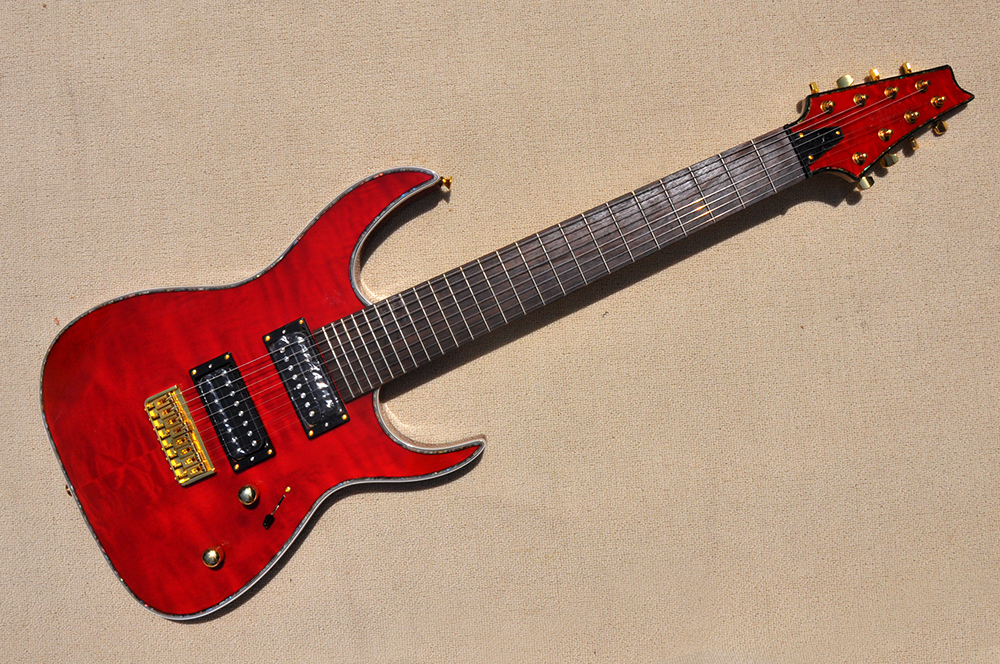 

Factory Custom 8 Strings Red Electric Guitar with HH Pickups Colorful Binding body Gold Hardware Rosewood Fretboard Can be Customized