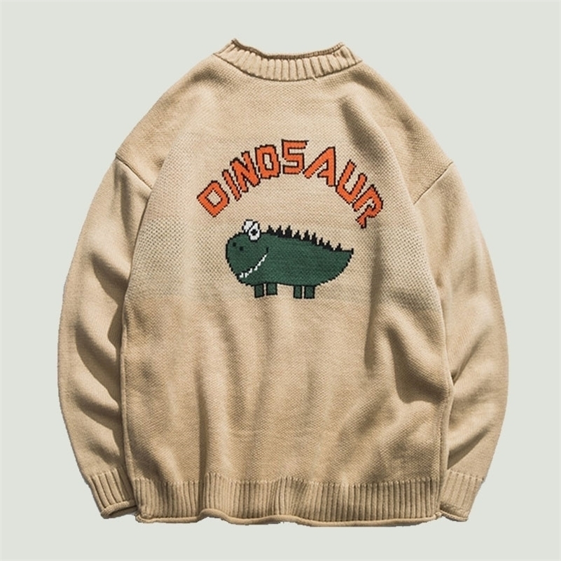Men's Sweaters Dinosaur Lovely Printed Knitted Sweater Harajuku All-match Oversize Loose Casual Pullover Couple Winter Tops 220930