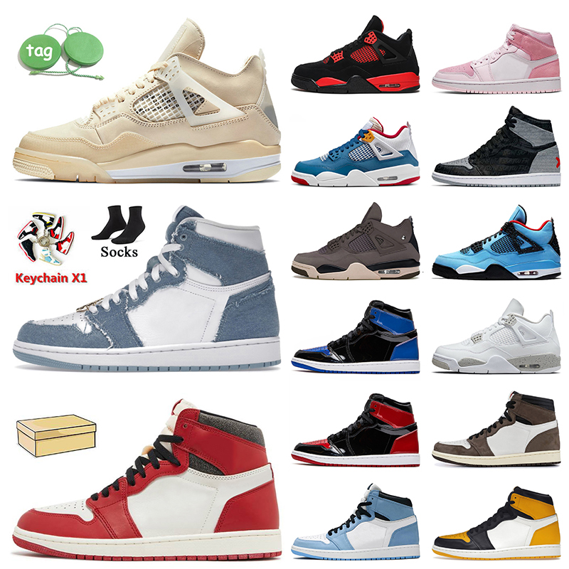 

With Box Sail 4s Denim 1s Basketball Shoes OG Lost Found Jumpman 1 Midnight Navy 4 Taxi Military Black Cat Oreo A Ma Maniere Patent Bred Dark Mocha Trainers Sneakers, C42 canvas 36-47