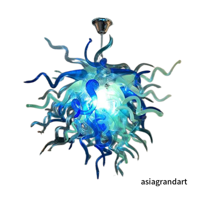 Modern Crystal Pendant Lamps Shade Frost Blue Hand Blown Glass Chandelier Light for Hotel Cafe Decor Murano Style Glass Art Indoor Lighting LR138-image-524355737