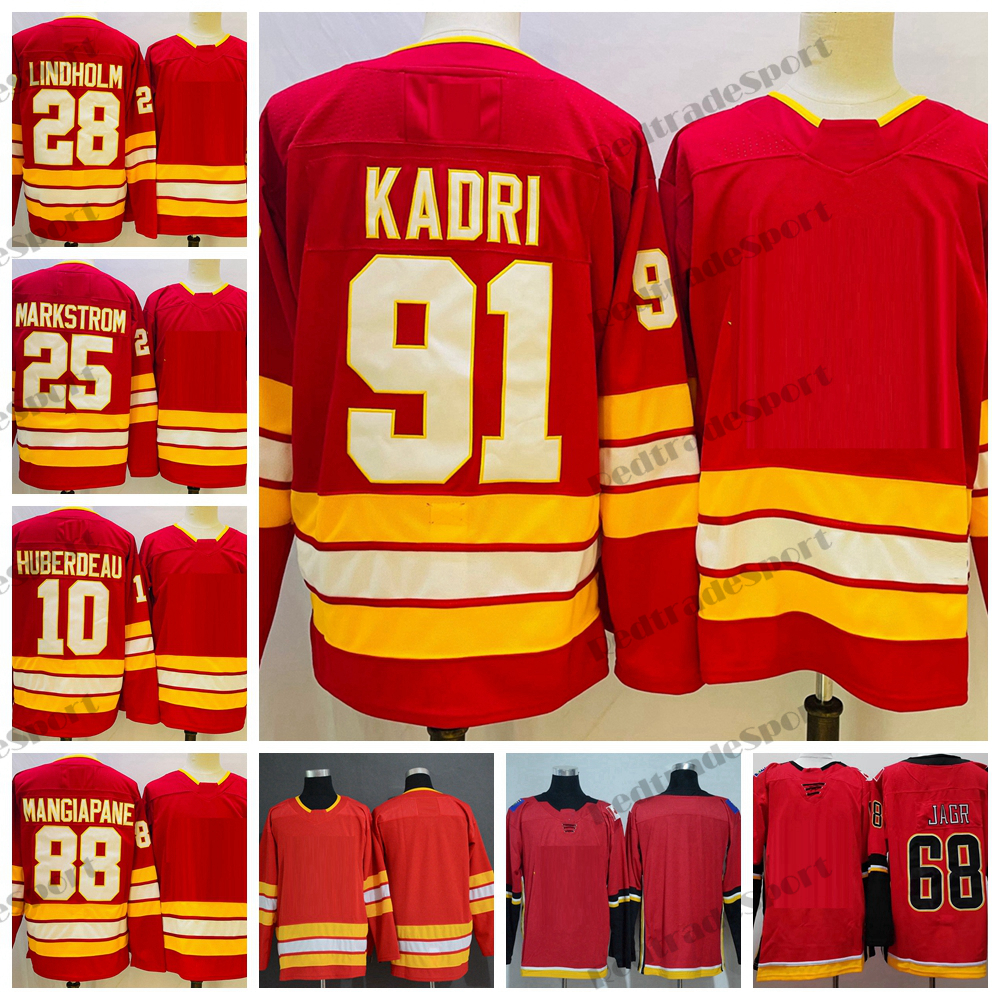 

Mens 10 Jonathan Huberdeau Hockey Jerseys 91 Nazem Kadri 28 Elias Lindholm 25 Jacob Markstrom 88 Andrew Mangiapane 68 Jaromir Jagr Classic, Alternate red 25