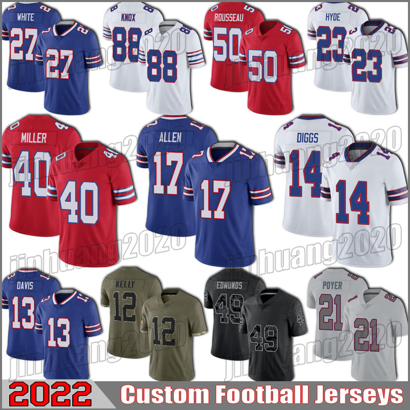 

17 Josh Allen Jersey Football Buffalo Bills Von Miller Stefon Diggs TreDavious White Dawson Knox Jerseys Gabriel Davis Crowder Micah Hyde Matt Milano Oliver Bass, Man custom jersey (bie)