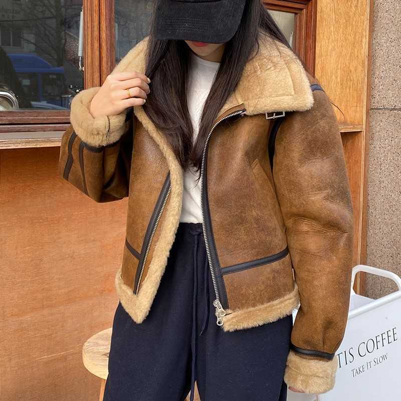 

Faux Fur Vintage Women Leather Coat Parkas 2022 Female Casual Thick Warm Autumn Winter Down Coats Loose Jackets Overcoats PA16 Y2209, As picture