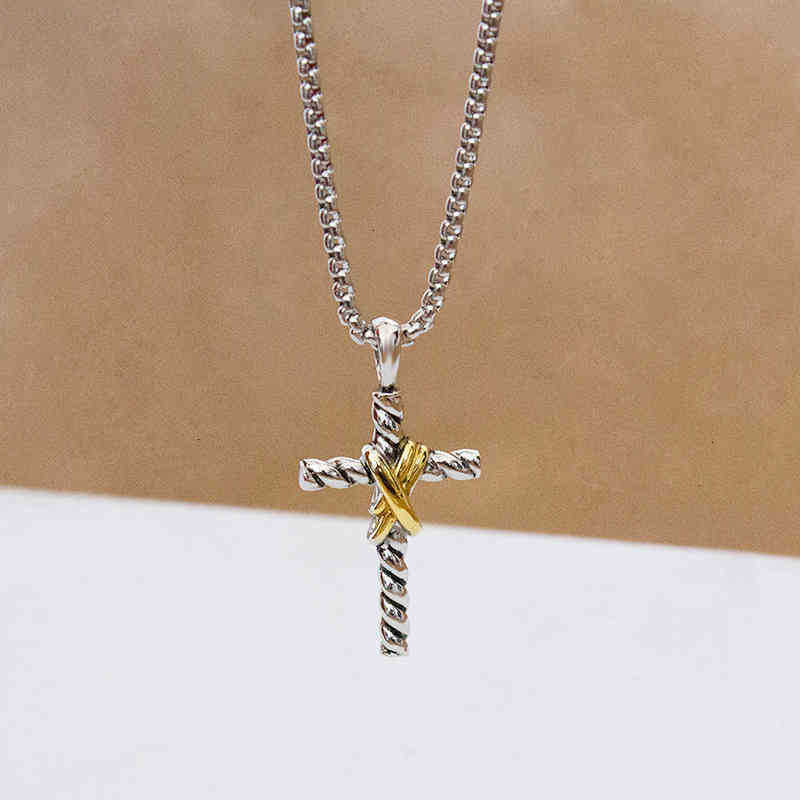 

Twisted Jewelry Gold Designer Strands Necklace x Necklaces Women Cross Chain Men Buckle Thread 18K Pendant E6677
