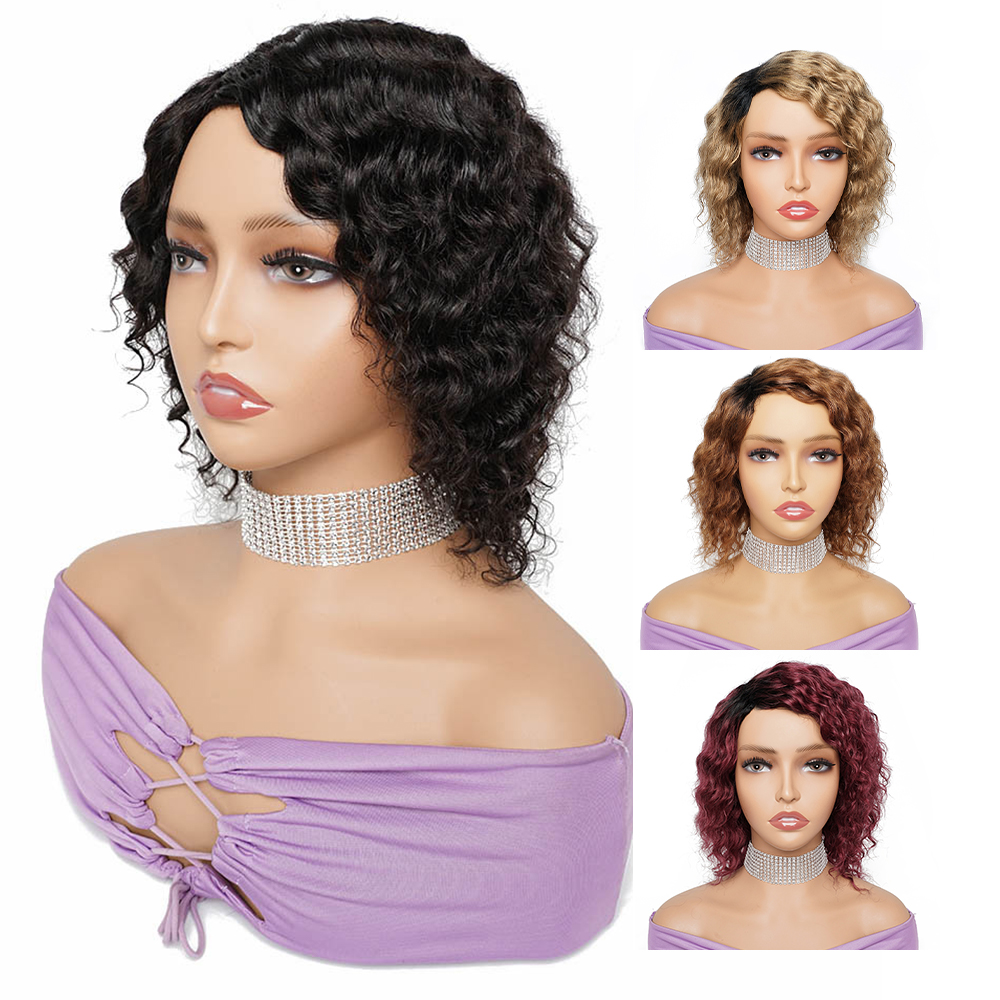 

Kiss Hair Romance Curl Ombre Color Blonde Burgundy Brown Auburn Short Bob Style 3Pcs 155G Brazilian Deep Wave Ombre Hair, T1b/30 wig