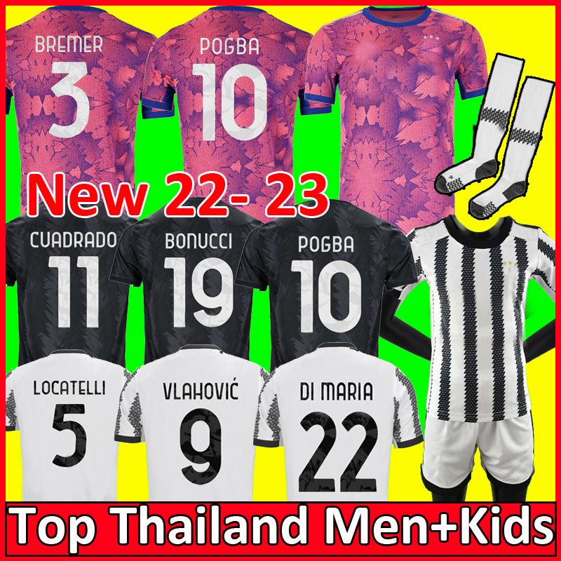 

22 23 DI MARIA soccer jersey VLAHOVIC POGBA LOCATELLI CHIESA McKENNIE ARTHUR BONUCCI CUADRADO Juventus football JUVE shirt Men Kids kit sets camiseta maglia maillot, 22 23 home aldult ucl