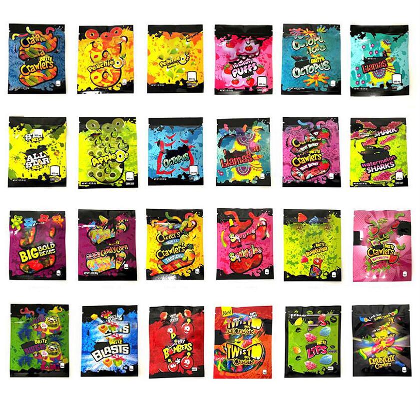 

600mg candy mylar bags heat seal zipper plastic gummies edibles packaging