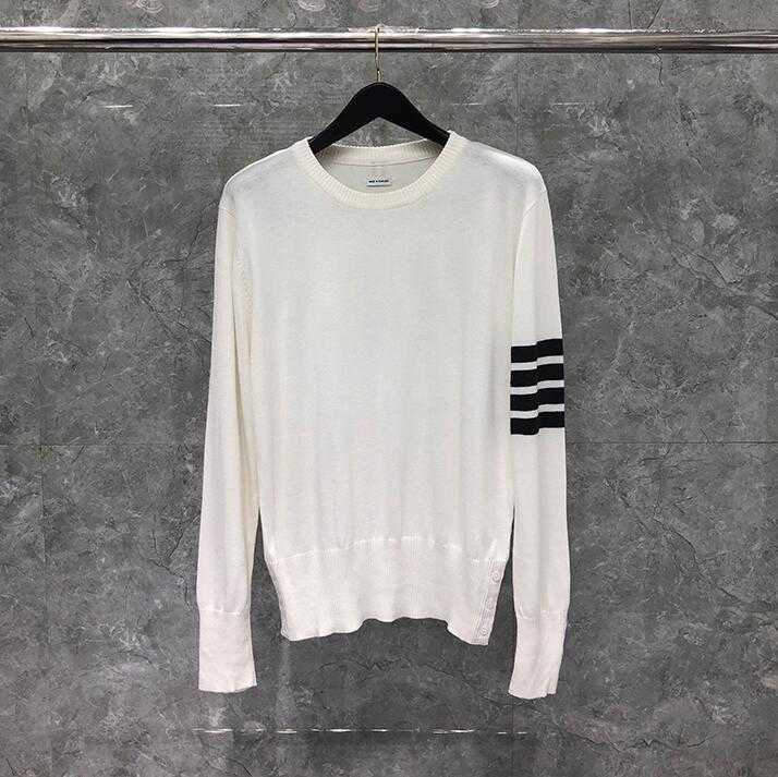

New 2022 Fashion Brand Tb Sweaters Men Slim Fit O-neck Pullovers Clothing Thin Striped Wool Cotton White Spring Autumn Casual Coat