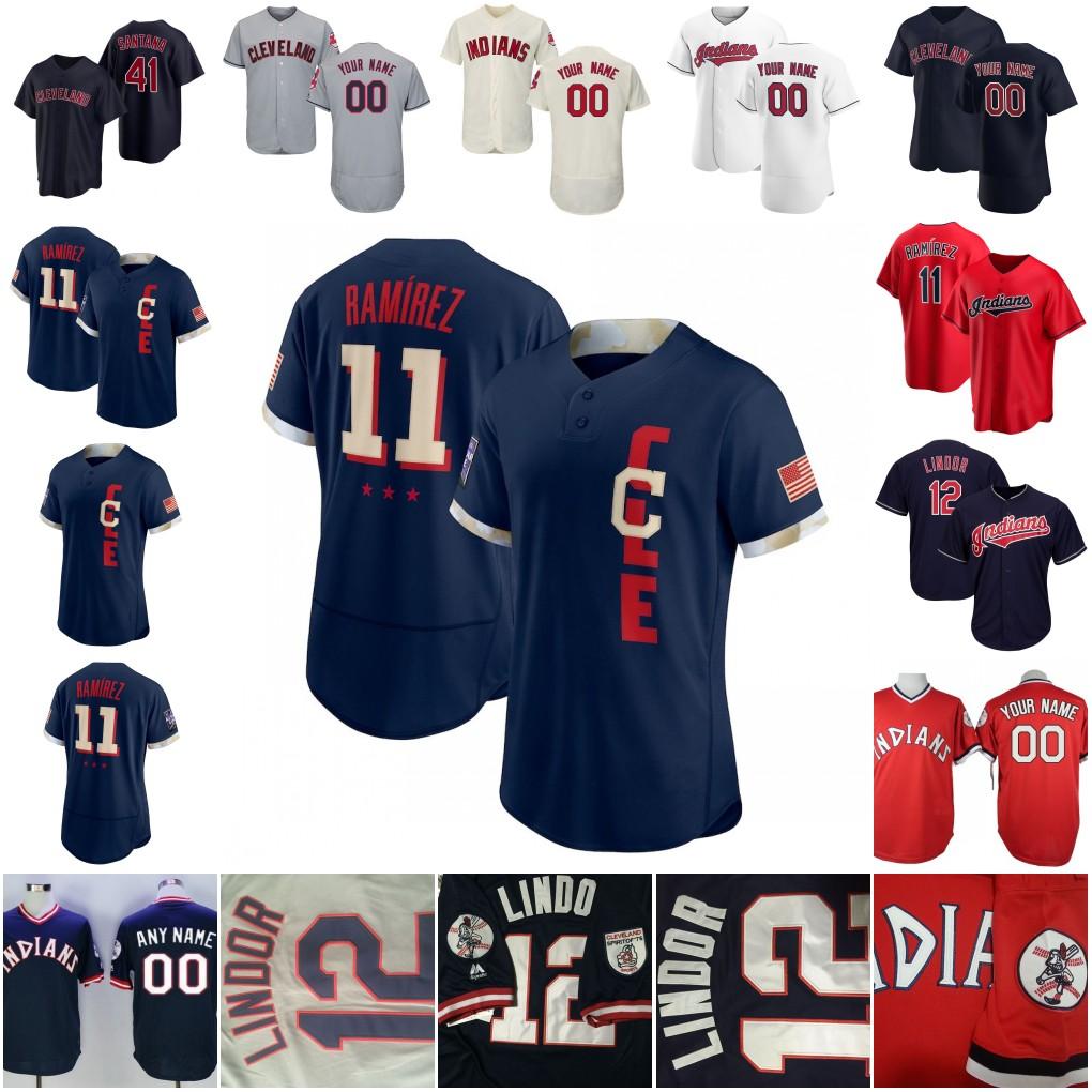 

College wear Cleveland All-Star Baseball Jerseys Jose Ramirez Ricky Vaughn Carlos Santana Shane Bieber Amed Eddie Rosario Jim Thome Kenny Lo, Flexbase blue2