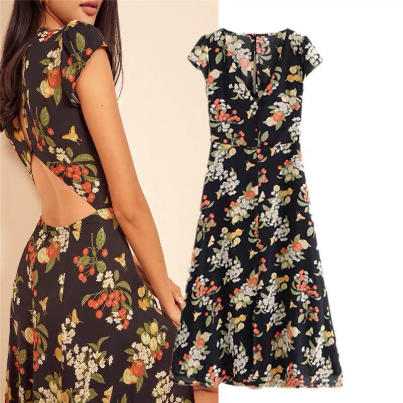 

NewDresses Reformation Gavin Dress Color Summer Orig Women's Clothing, Black v-neck