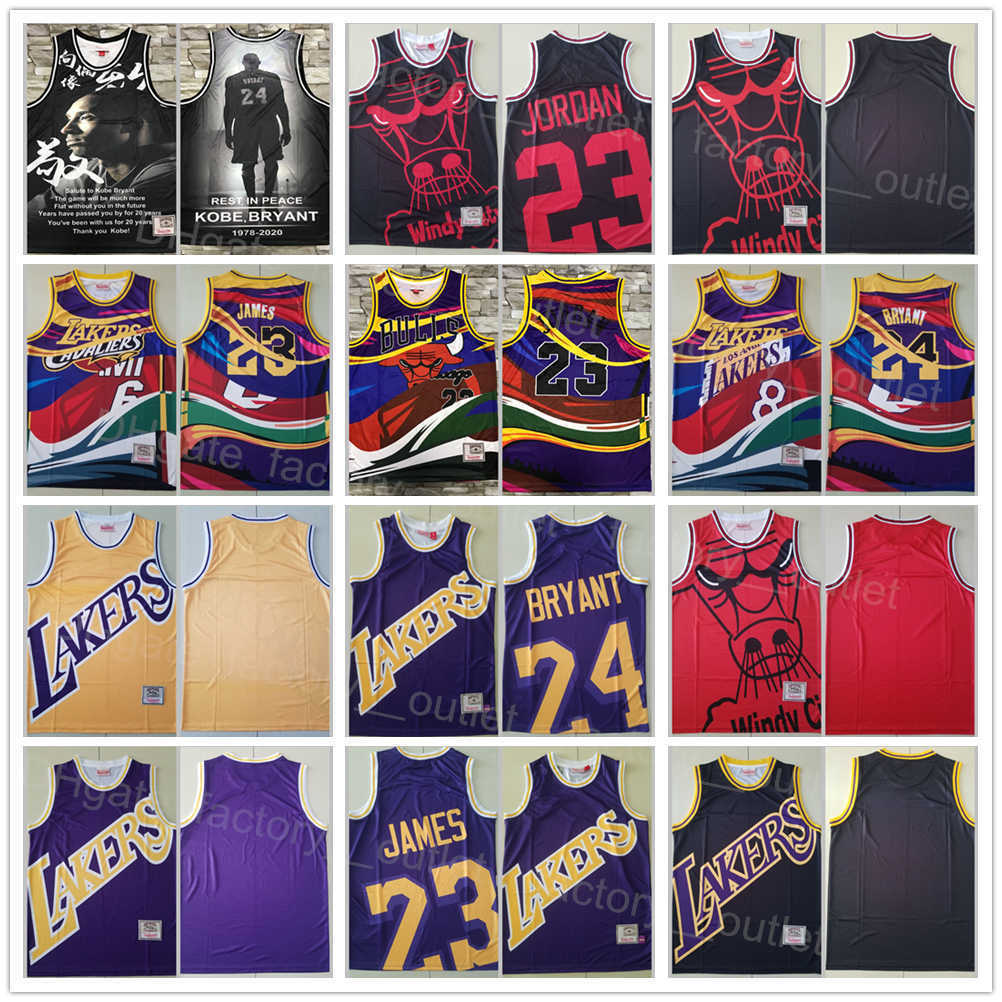 Mitchell and Ness Basketball Retro LeBron James Jersey Bryant Michael 23 Vintage Team Color Black Red Purple Yellow Bre''nba''
