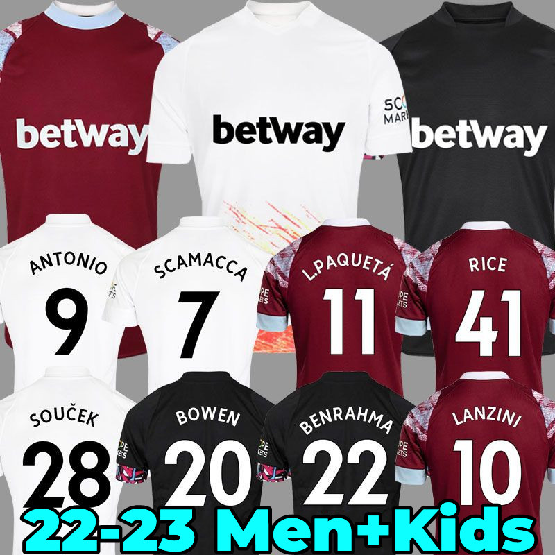 

22 23 West Hams Soccer Jerseys L. Paqueta United SCAMACCA BOWEN RICE ANTONIO BENRAHMA LANZINI NOBLE FORNALS DAWSON SOUCEK 2022 Jersey Football Shirt Mens Kids Kit, 22-23 home kids