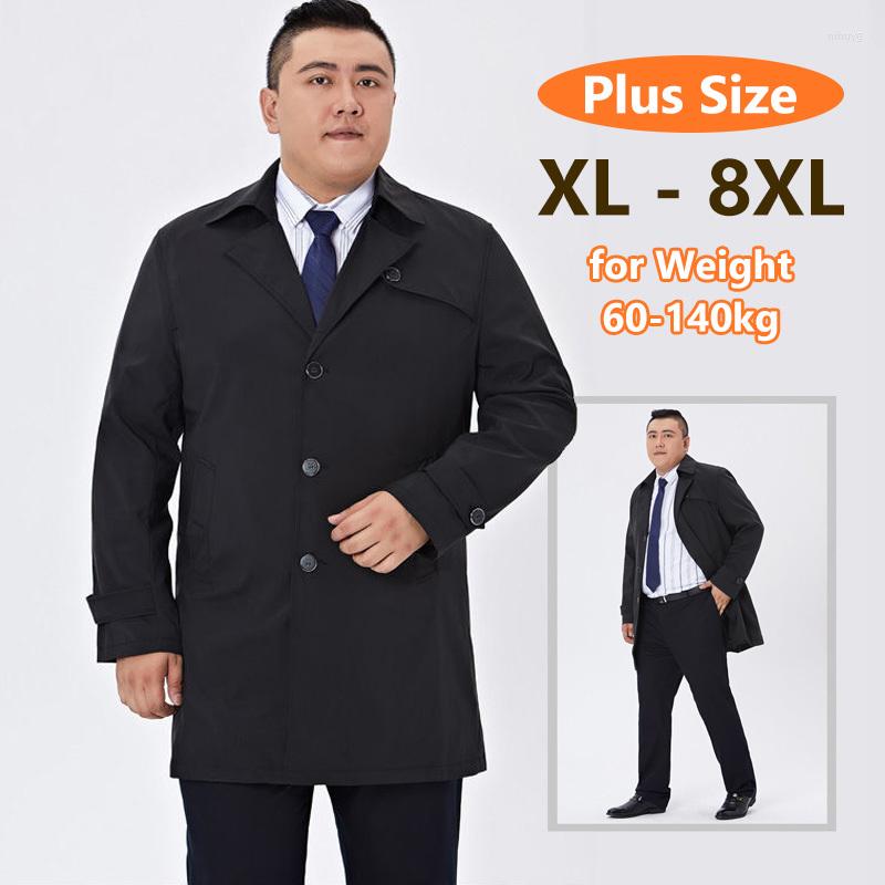 Men's Trench Coats Mens Coat Big And Tall Jackets Slim Fit Notched Lapel Single Breasted Windbreaker Fall Lightweight Long Jacket 8XL