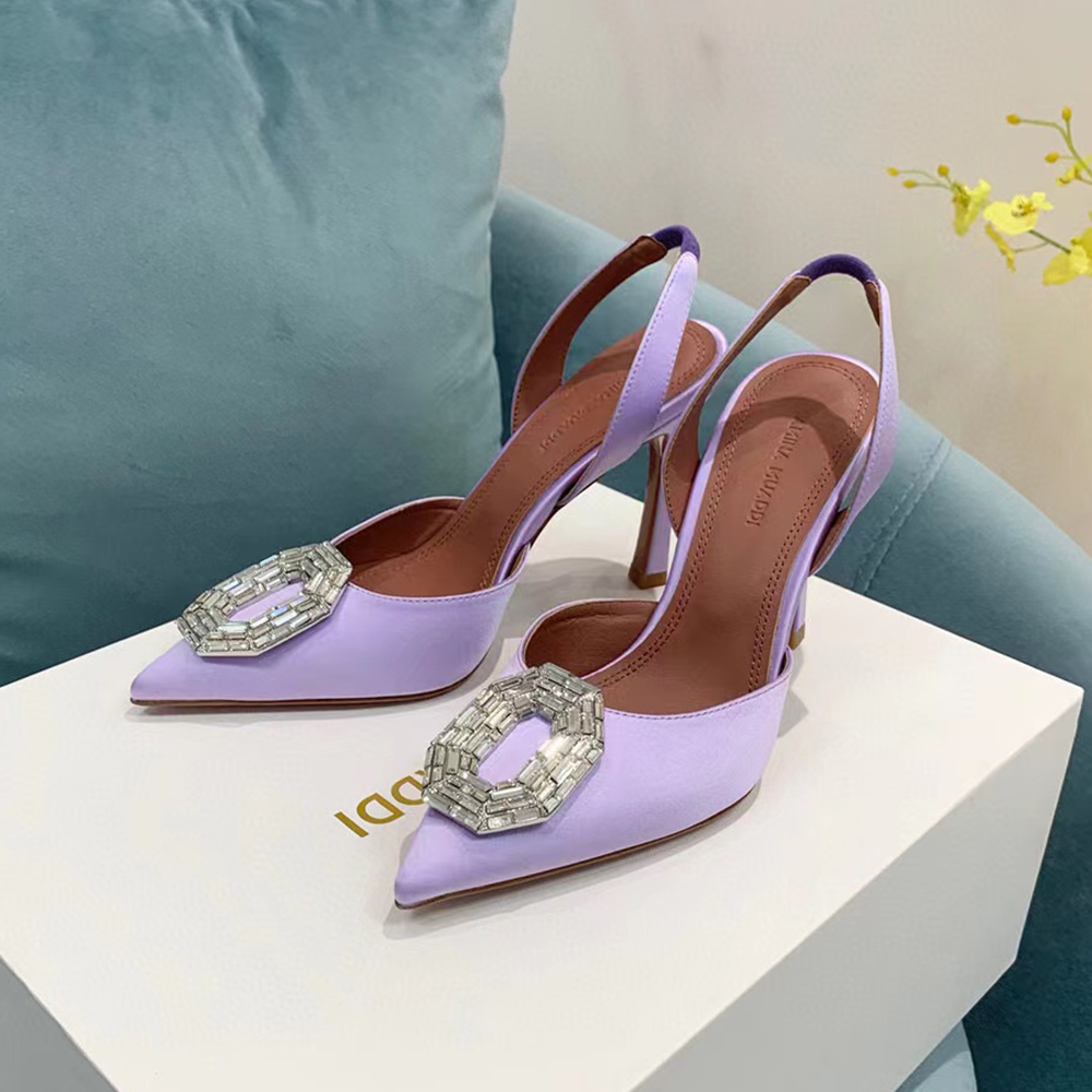 Crystal Buckle Slingback Pumps Begum Sandals Stiletto Shoes Stain Spool Heels Women&#039;s Designers Evening Shoes Sizes 35-42-image-923748867