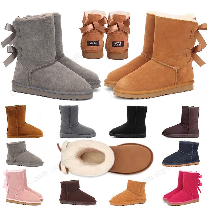 

Australian Classic Snow Boots Womens short double bow barrel Boot Australia Boota Wggs Uggs khaki grey winter Full fur Fluffy furry Satin Ankle Booties Lady Slippers, Classic short beige