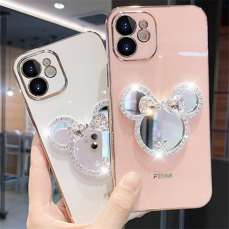 

Plating Glitter Designer Rhinestone Phone Cases For iPhone 14 Plus Pro Max With Shiny Makeup Mirror Shell iPhone14 13 12 Mini 11 8 7 XR X Xs Shockproof Protective Cover, White