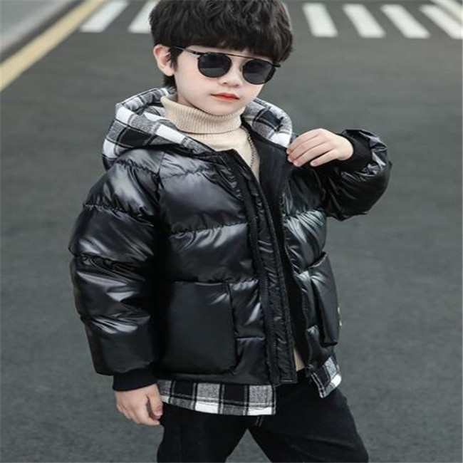 kids Boys Down Jacket Coat Autumn Winter Outerwear Plaid Boys Waterpoof Hooded Zipper Coat Children's Clothes