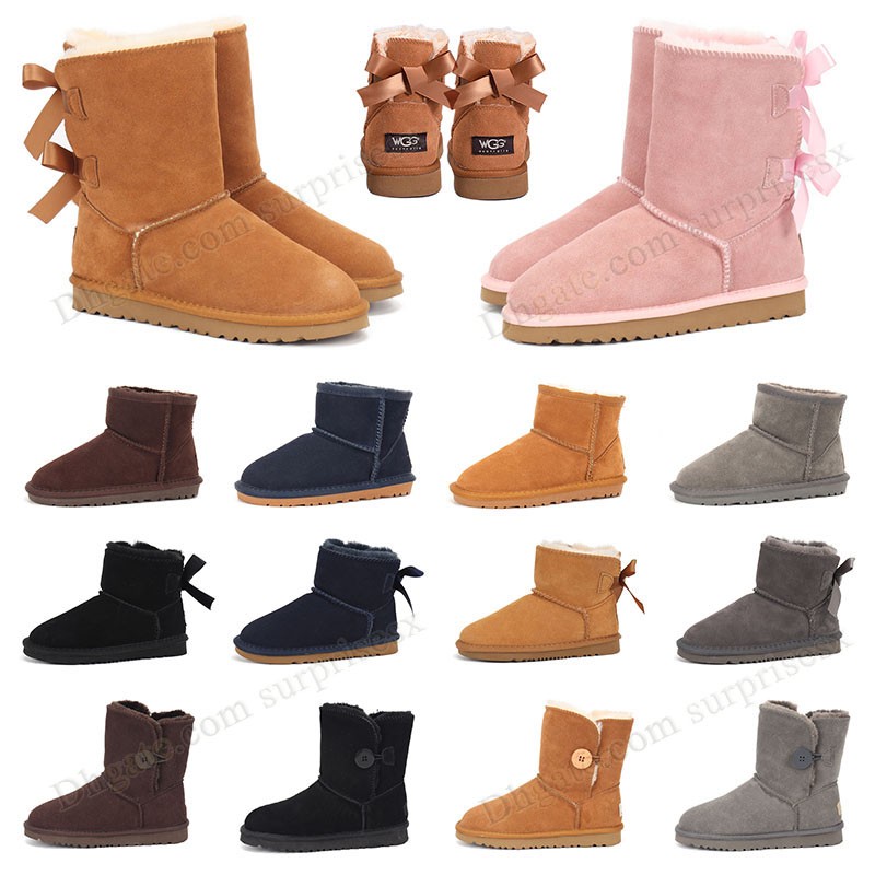 

Aus Women Boots Designer Boots Wgg Wggs Classic Snow boot australian Chestnut Low Bow Black Grey Pink Navy Blue Ankle Short Winter booties australia winter size 36-41, Button grey
