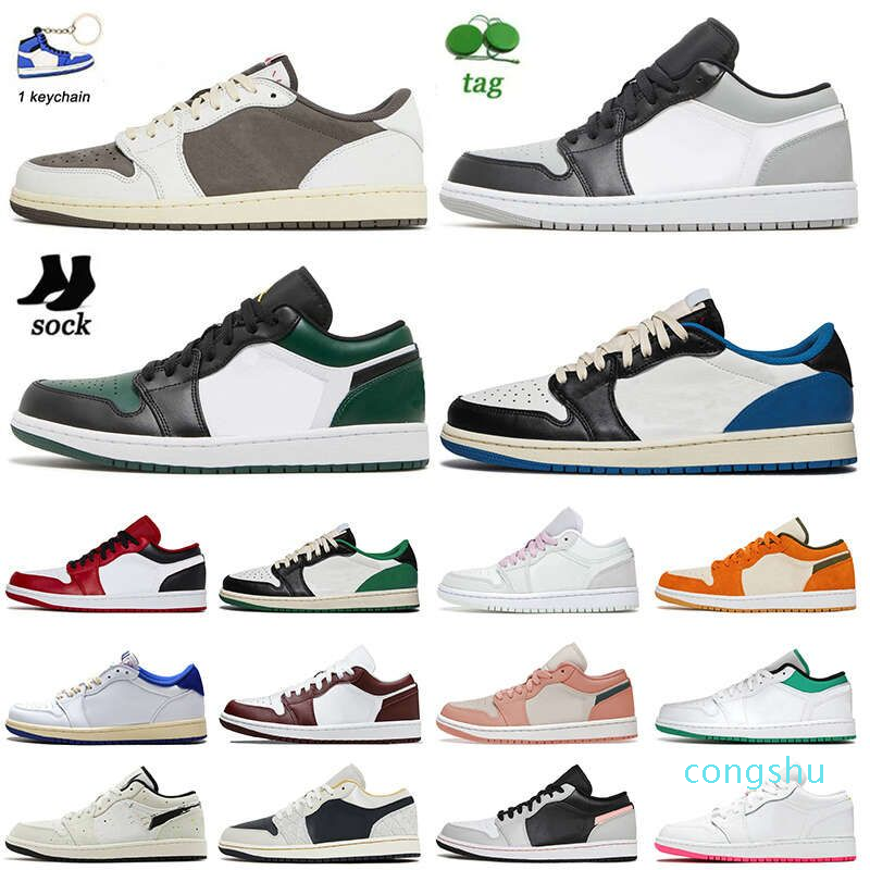 

OG Jumpman 1 Mens Womens Low Basketball Shoes 1s Shadow Designer UNC Black Bred Toe Light Smoke Grey Reverse Mocha x Fragment, B7 36-46 pink