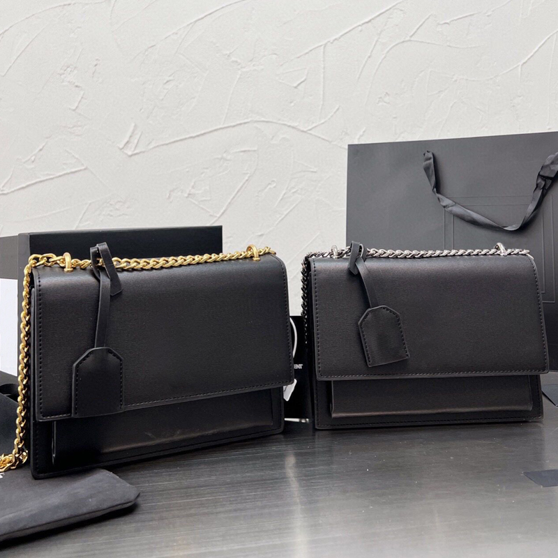 

Top quality Luxury Designer zuolan sunset Bag Classic Black Women yslity Gold Silver Chain Y Envelope shoulder bag Toothpick pattern leather womens handbag, Package