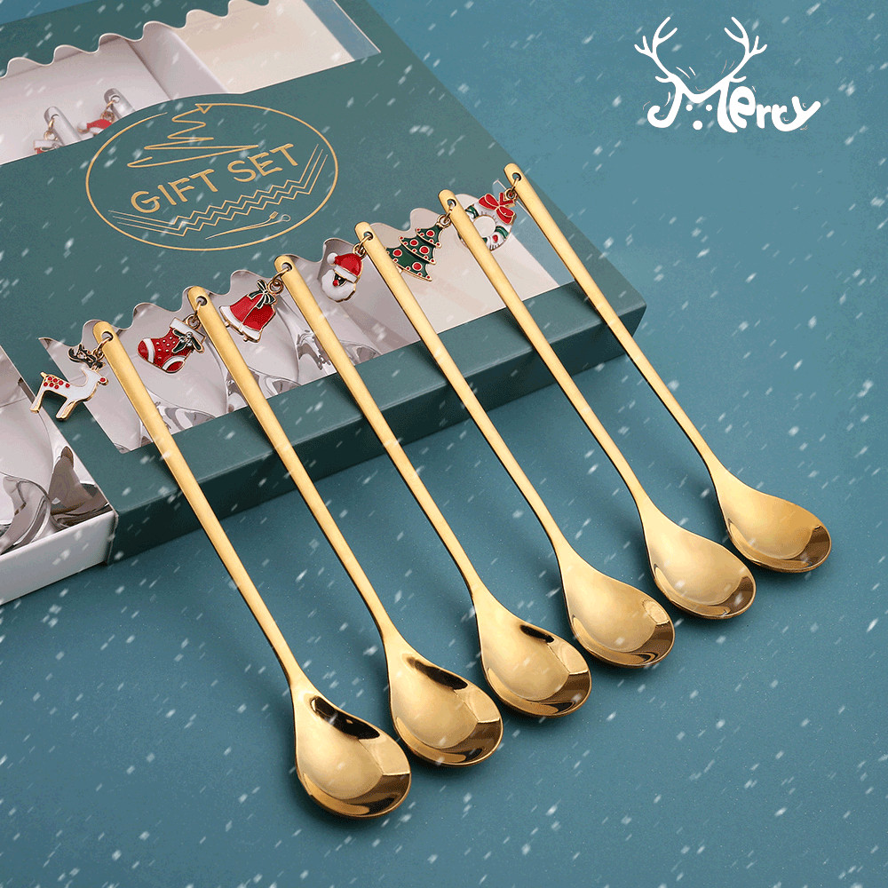 

Cute dessert tableware Christmas tree sock ball decoration gift set 410 stainless steel tea coffee metal spoon and fork, Customize