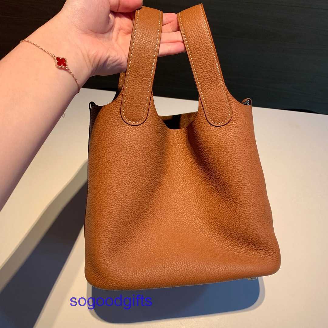 

Women's Designer bags Genuine Leather Picotin lock Herme Handbags Tote Bag 2022 new color matching basket bag leather bu, Milkshake platinum button small -