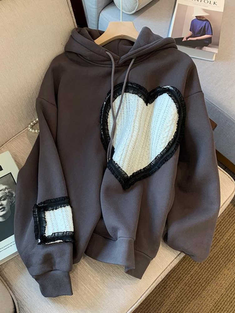 

Women's Hoodies Sweatshirts Deeptown Gothic Streetwear Gray Oversized Hoodies Women Harajuku Patchwork Sweatshirts Loose Casual Thick Pullove Tops Grunge