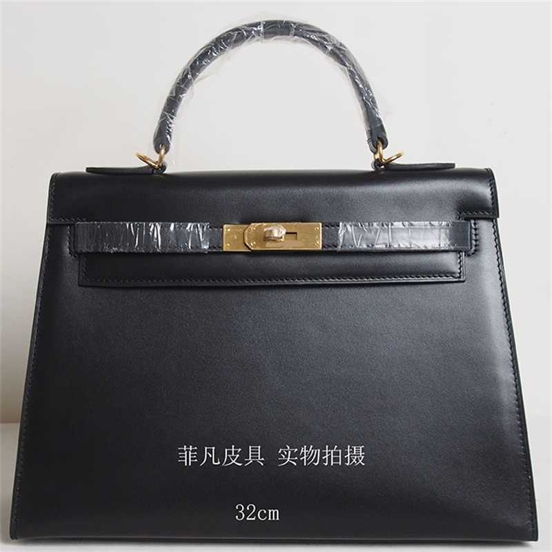 

Herme Kellies Handbags Bag Winter Portable Shoulder Womens 25 28 Leather Plain Grain Outer Sewn Leather Real Leather, Black 28cm